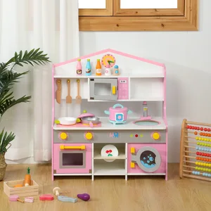 Japanese Style Wooden Kitchen Stove Girls' Pretend Play Kitchen Set Fun Cooking Toy Kids' Play House with Vegetables Box Packing