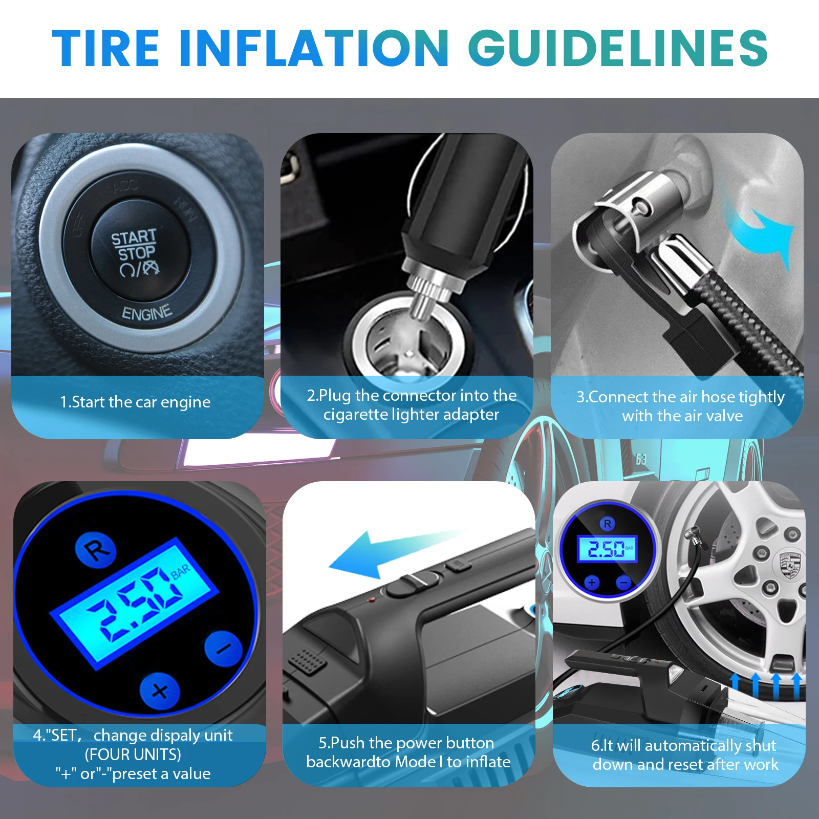 4 в 1 портативный мощный мини-пылесос для мытья автомобиля 12 120 Вт с компрессором