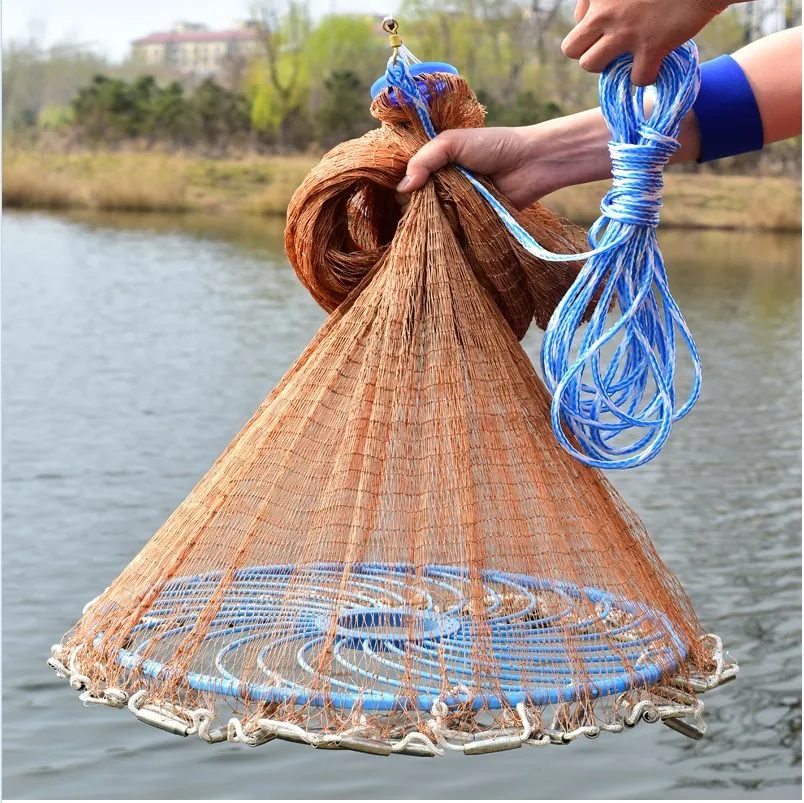 Fulljion 360 Fly Hand Cast Net Throw Catch drawstring casting fishing net Nylon Monofilament