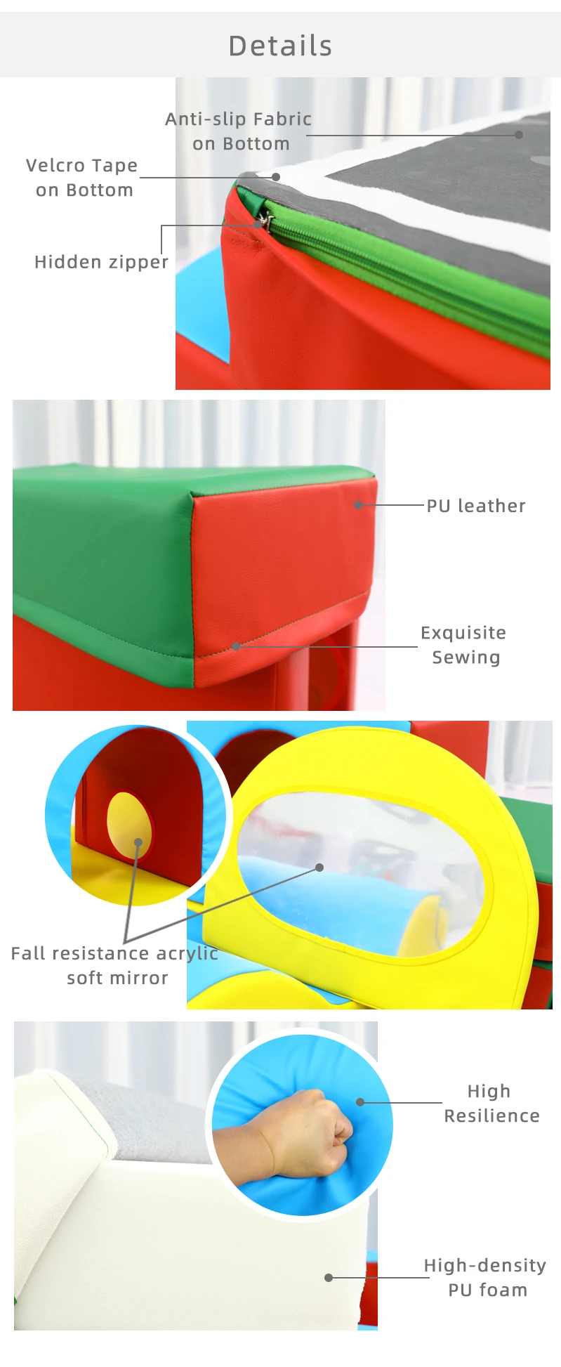 Children Soft Pu Foam Play Mats Set With Pvc Soft Mirrors For Indoor