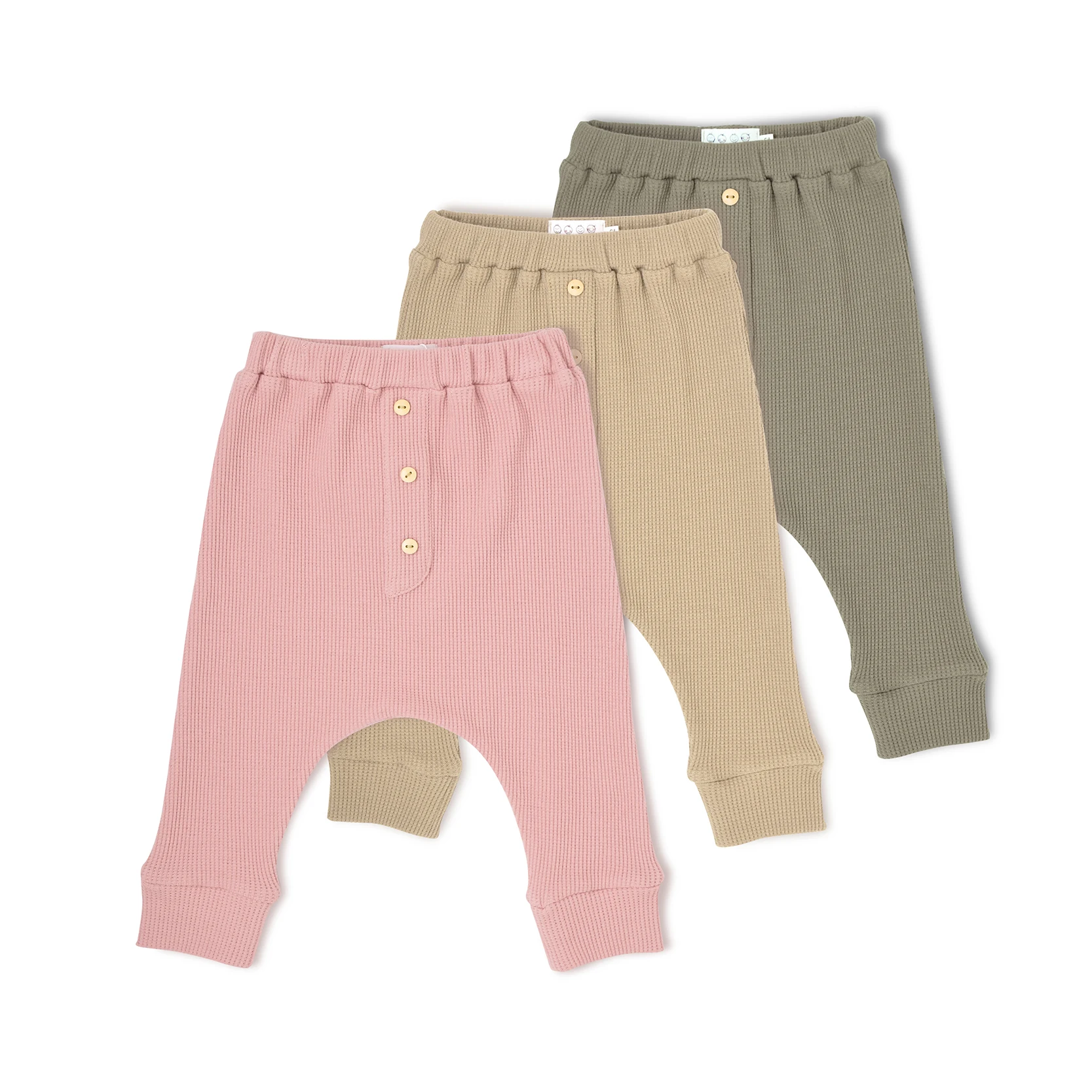 Детские шаровары из вафельного хлопка, с деревянными пуговицами