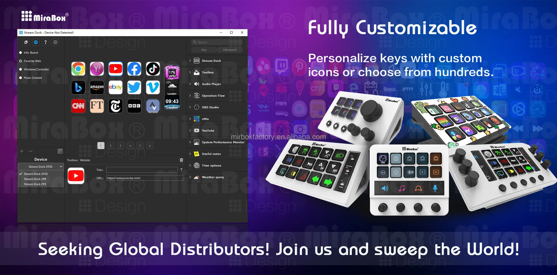 Visuals Keyboard Streaming Mirabox N3 Visual Programmable Keyboard Controller with 6 Customizable ...