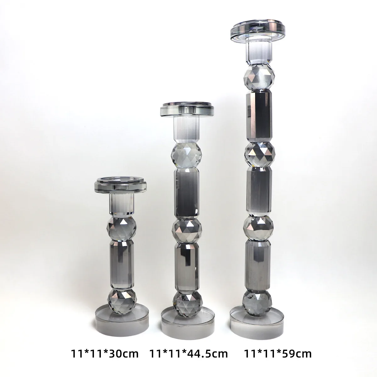 Wholesale tall crystal pillar decor clear gray glass candle holders manufacture