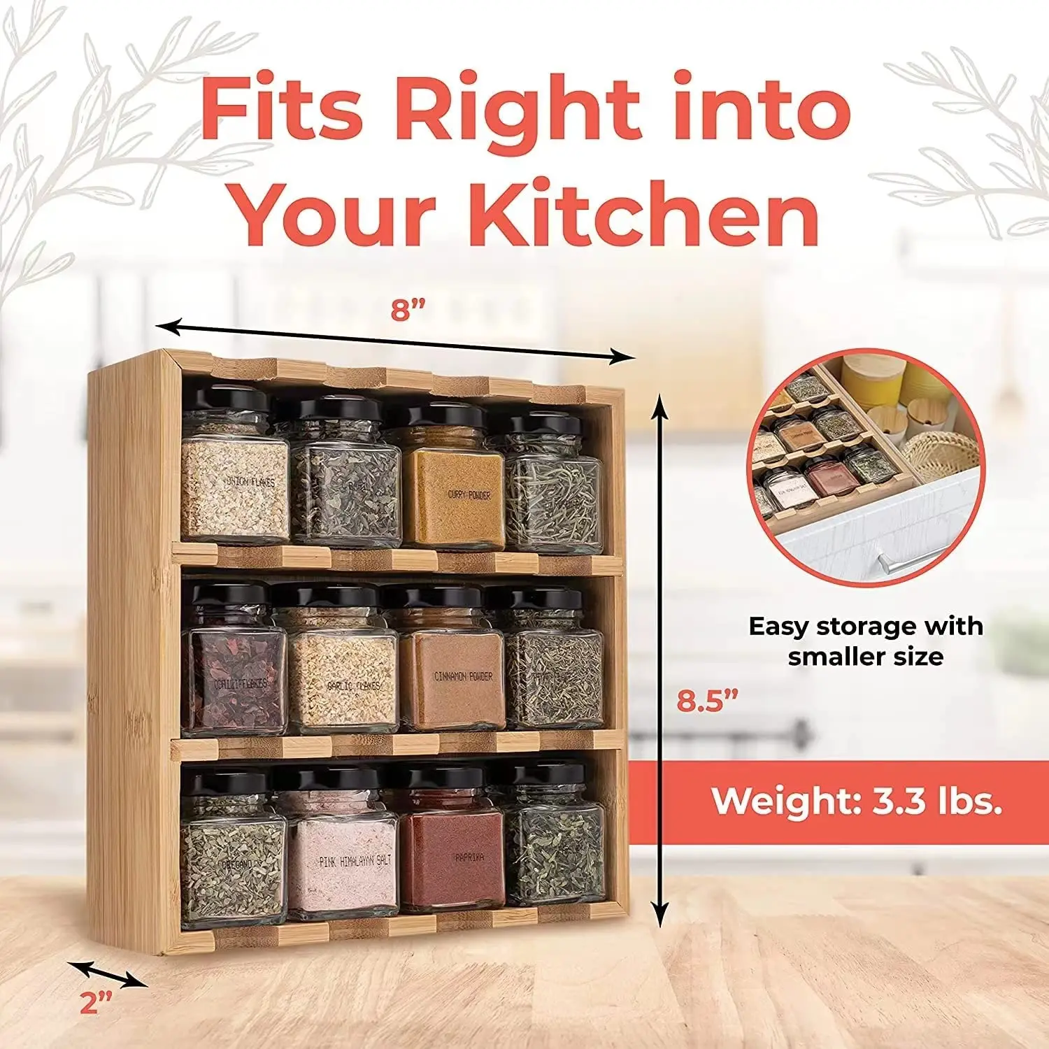 Bamboo Spice Organizer - Save Space & Keep Spices Fresh