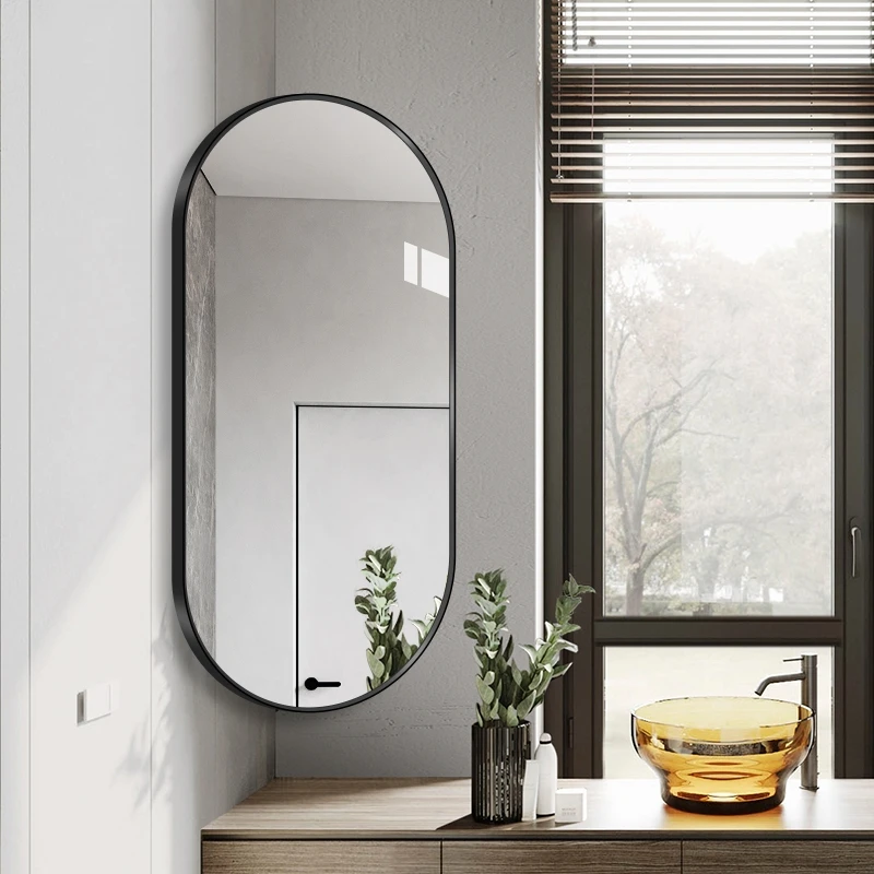 Wall Oval Framed Adjustable Mirror Foldable Bathroom Mirror Rotating Makeup Telescopic Corner Mirror With Folding Stretch Arm
