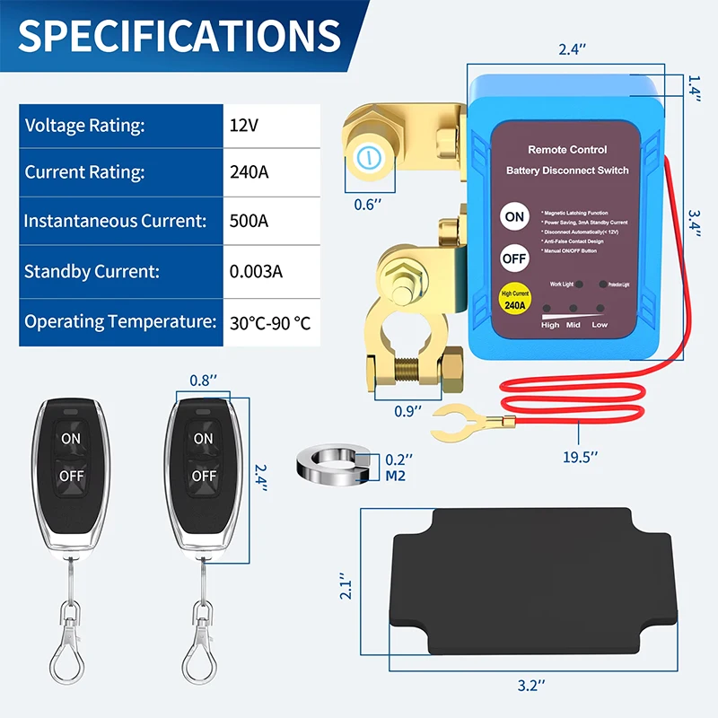 Remote Control Battery Disconnect Switch 12V 24V 240A Power Kill Switch ...