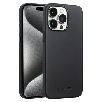 2024 QIALINO Brand Official Design Handmade Leather Back Case Cover for iphone 15 pro Max wireless charge