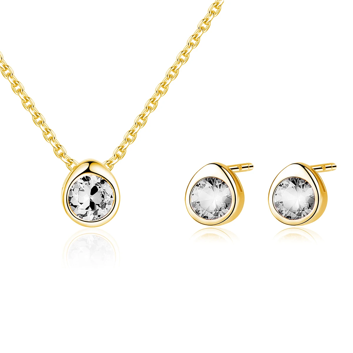 CZCITY Minimalist Stud Earring Simple Earing Necklace Gold Korean 18K Women Plated Geometric Fine Jewelry Set