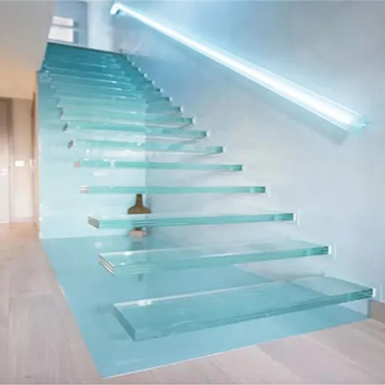 Hardware for Indoor Stairs Case Sets Tempered Laminated Glass Panel and Stainless Metal Luxury Modern Plywood Box Easy Install