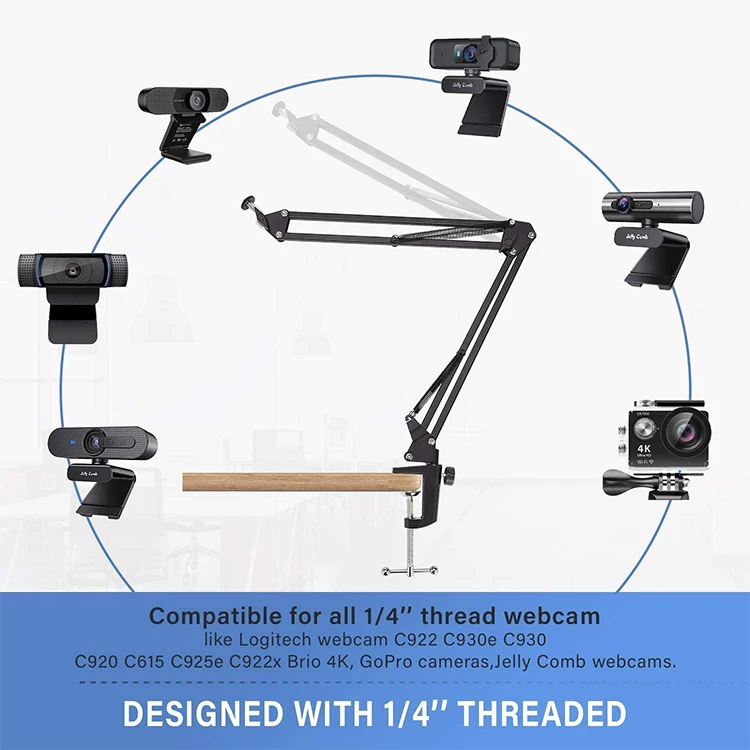 JUNNX Flexible Overhead Tripod Mount for Camera Webcam Ring Light, Desk Mobile Phone Over Head Tripod for Video Live Streaming