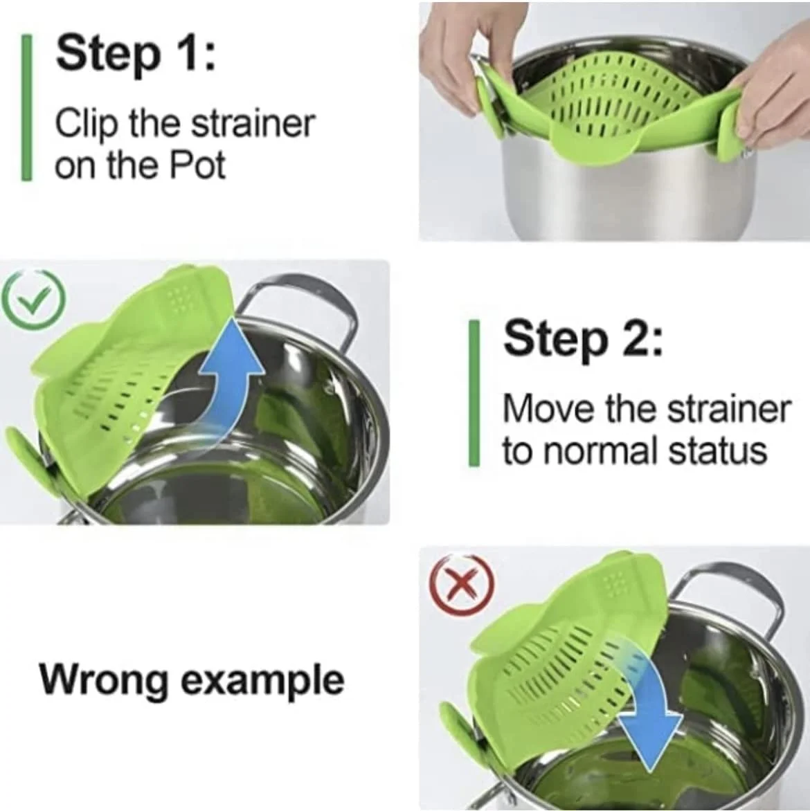 Scolapasta Senza Mani Pentola Scolapasta Colino A Scatto In Silicone - Per Pentole E Ciotole, Resistente Al Calore, Verde, 10x22 Cm Scolapasta In Silicone Accessorio Cucina Drenaggio Liquido