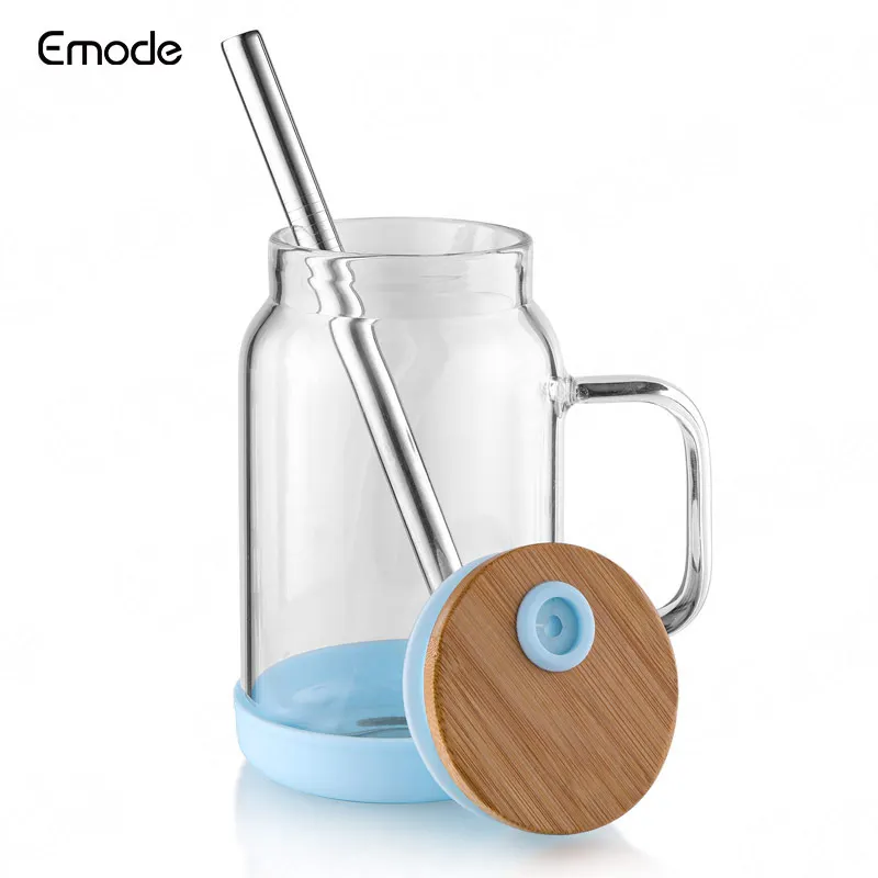Hot Selling Reusable Transparent Custom Glass Coffee Cups With Straw and Lids Boba Milk Tea Cup