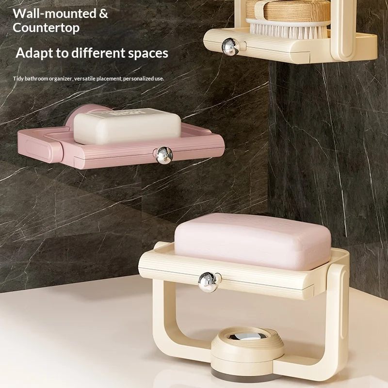 Suction Cup Rotatable ABS Soap Box for Bathroom Sink Wall-Mounted Desktop Drain Rack Dual-Purpose