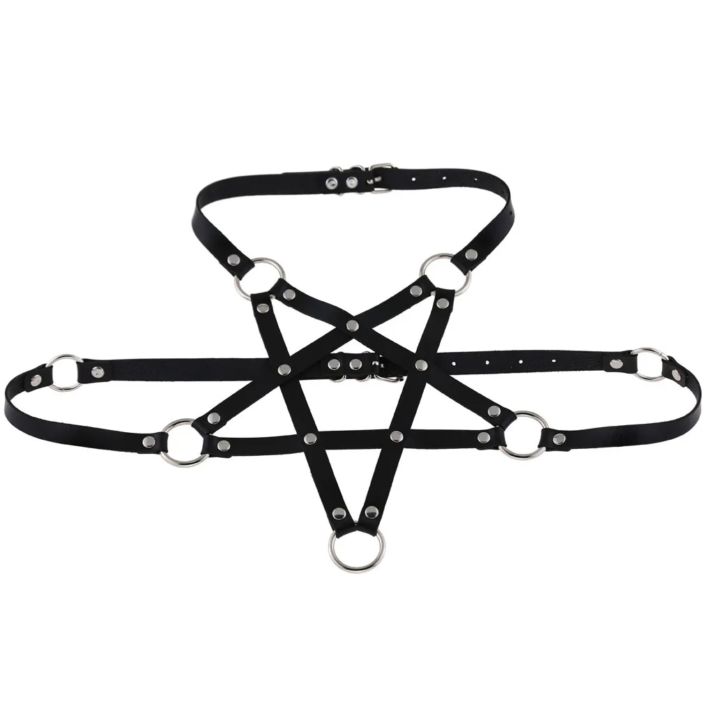 Женский бюстгальтер с пентаграммой в стиле панк из искусственной кожи ремни сексуальное нижнее белье бондаж Бралетт клетку готический подвязки