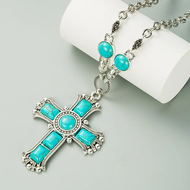 Turquoise Stone Cross Shaped Necklace 