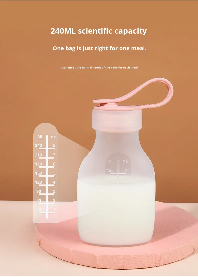 New Reusable Silicone Manual Breast Milk Storage Bags Double-Layer Sealed Leak-Proof BPA Free 240ml Upright with Handle manufacture