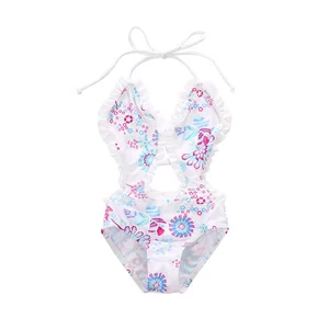 Child Floral Swimsuit Baby Girls One Piece Swimwear Cute Kids String Bikini