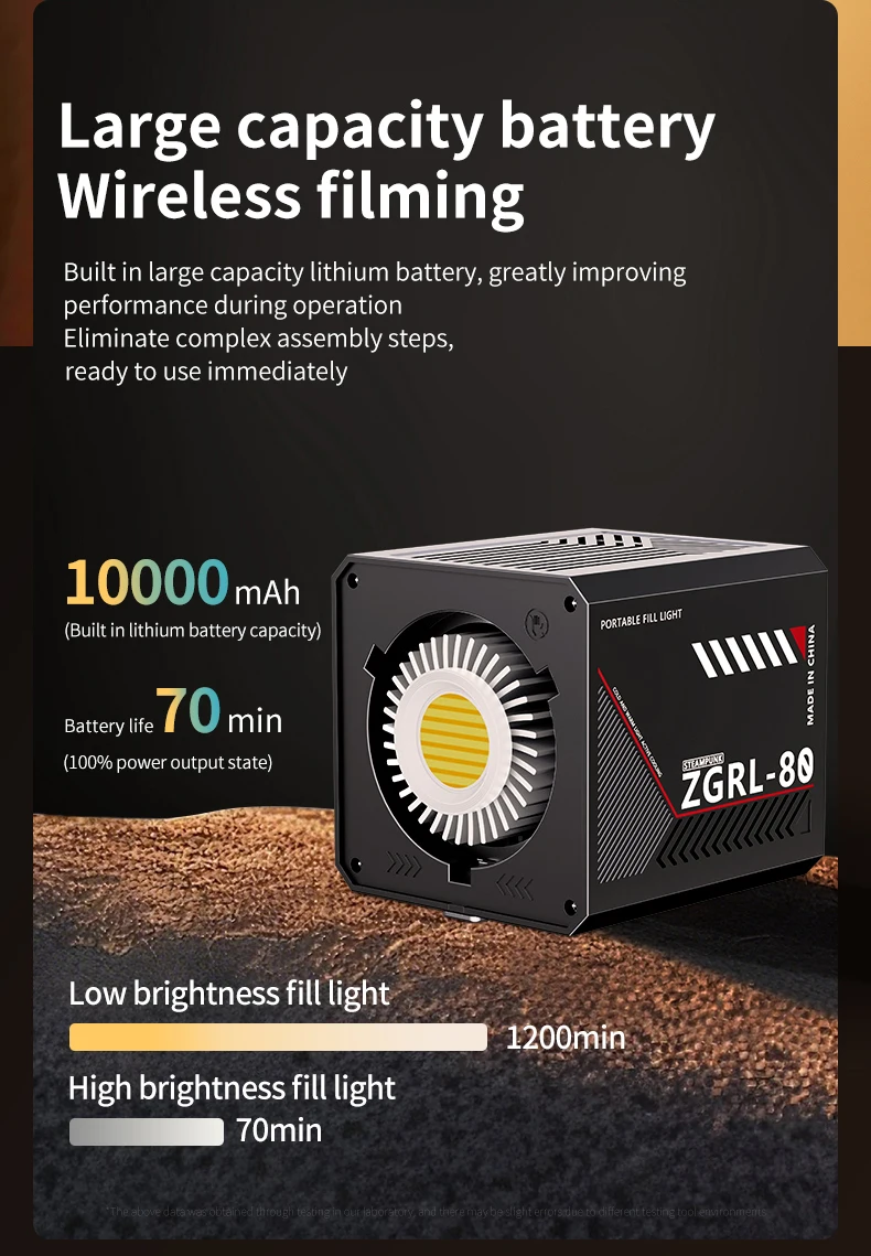 Jingying 80W COB Photography Studio 2500-6500K Battery Powered Handheld Portable LED Video Light for Video Live Streaming