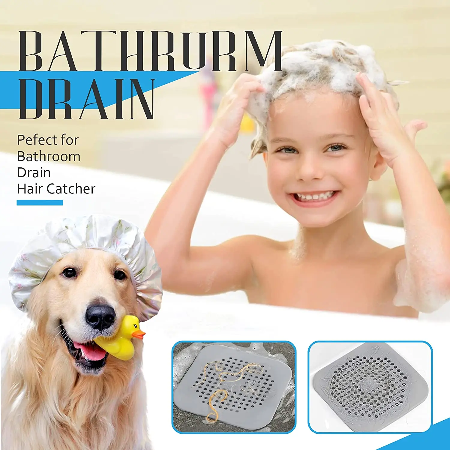 Hair Catcher Shower Drain, Drain Durable TPR Silicone Square 5.5