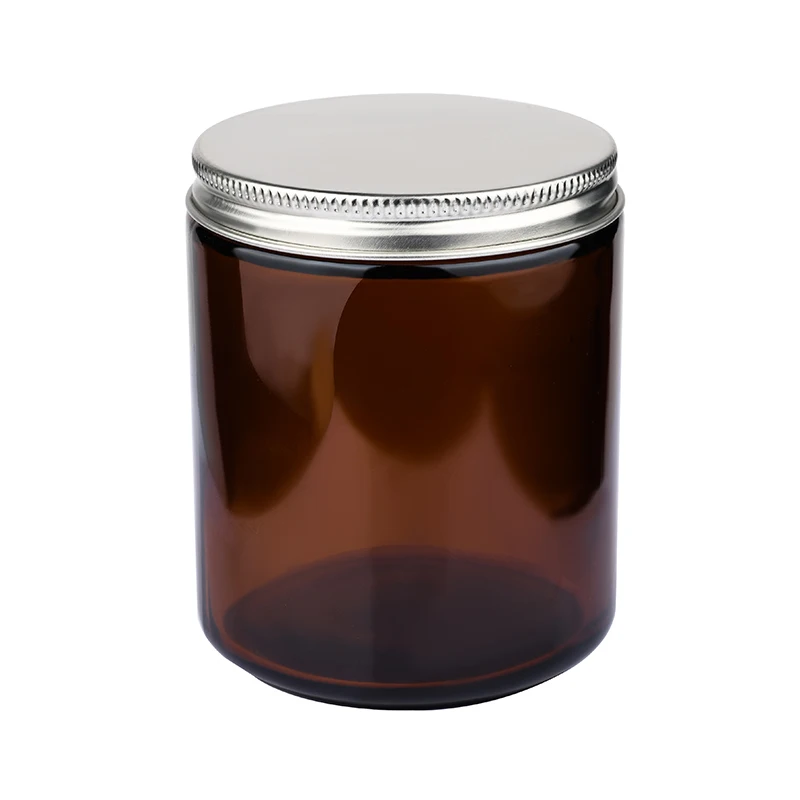 Empty 50ml 100ml 250ml 500ml Clear Amber Glass Candle Jar With Black Gold Aluminum Metal Lids