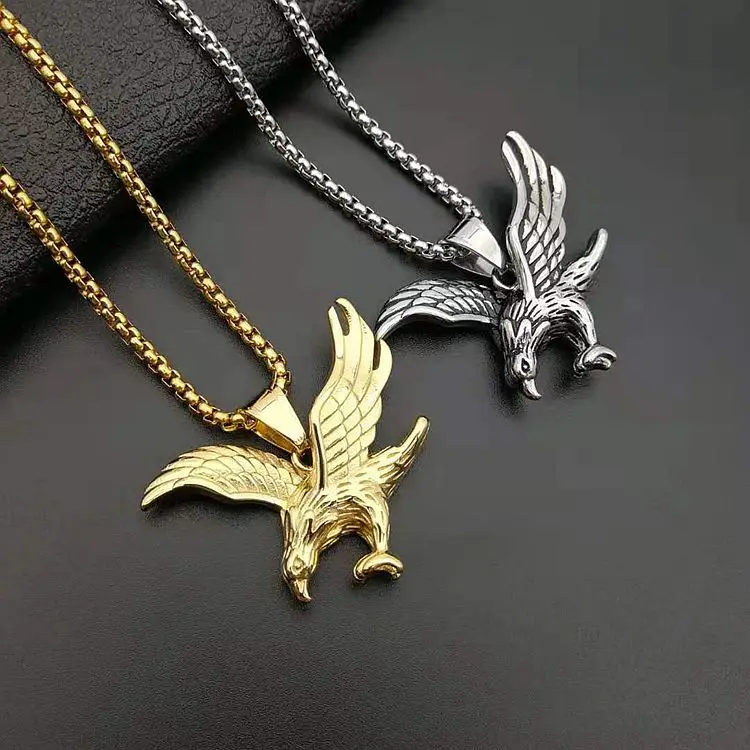 Mens gold chain on sale with eagle pendant