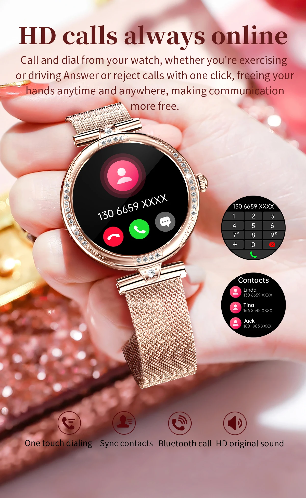 NX17 PRO Ladies Smart Watch Round1.19inch Amoled Screen IP68 Waterproof Health Monitoring BT Call Fashion Smart Watch for Ladies