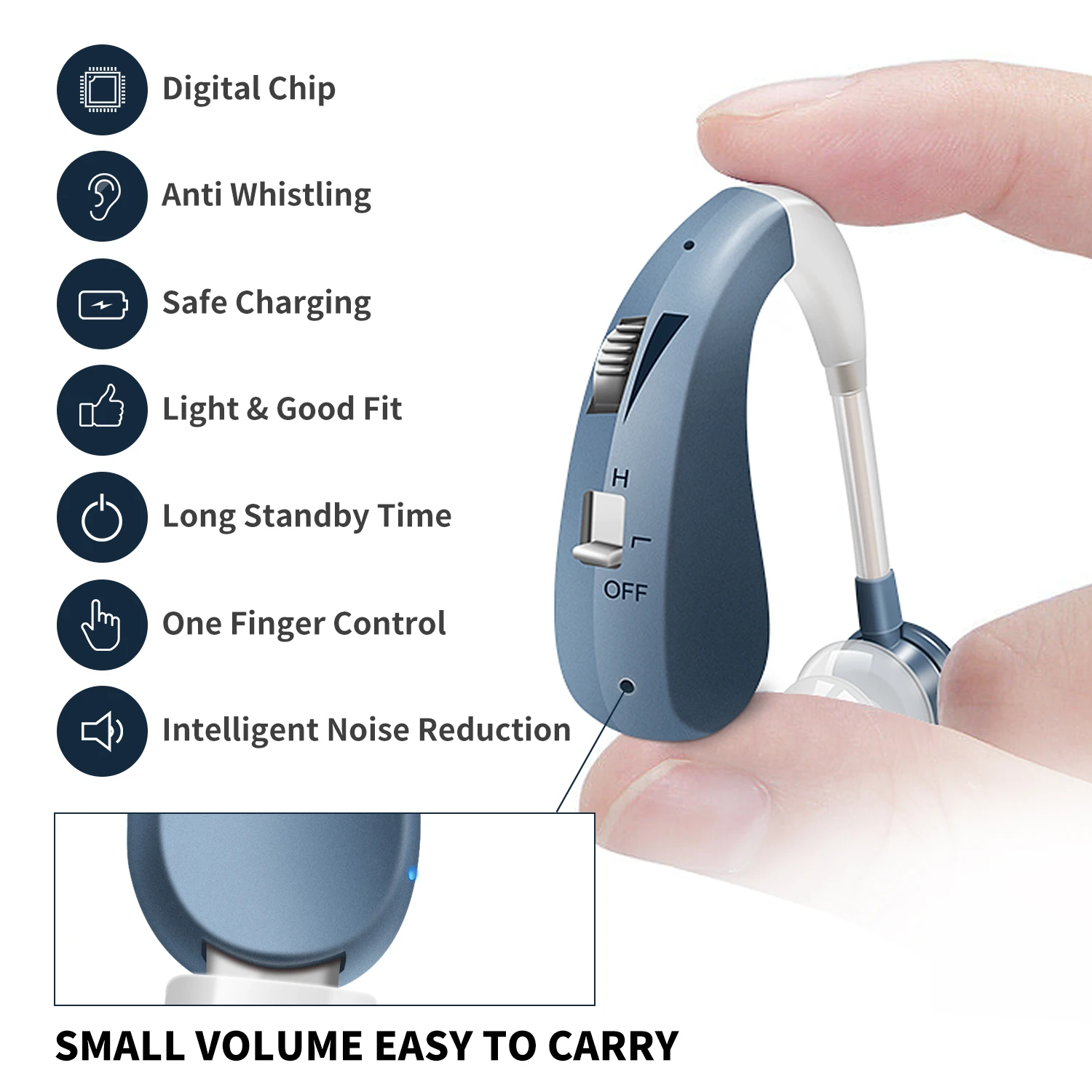Digital Hearing Aid Rechargeable Hearing Aids for Deafness Elderly BTE Moderate to Severe Loss Ear Aid Drop Shipping