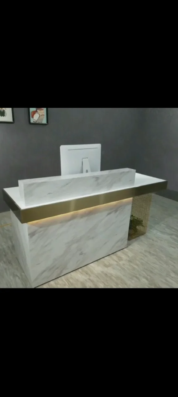 Italian Design Hot Pink Reception Desk Luxury White Reception L Shaped