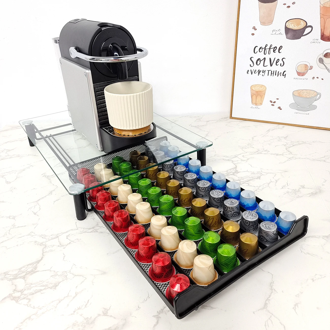 Coffee Pod Holder Storage Drawer Compatible with Nespresso Coffee Pods  60pcs Kitchen Organizer Cast Iron