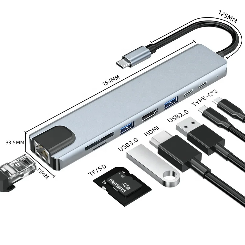 8 в 1 док-станции 4K HD Ethernet TF карты SD USB 3,0 типа C для RJ45 8 портов USB HUB для macbook адаптер
