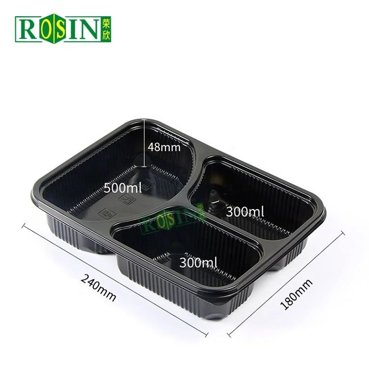 Customized Plastic Blister To Go Disposable Packaging Lunch Box 3 Compartment Food Container
