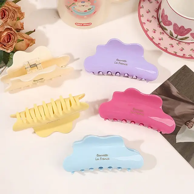 Customized Acrylic Solid Color Cloud Hair Claw 10.5cm Simple Large Wave Shark Clip Hair Candy Color Hair Accessory For Women