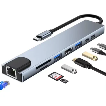 Wholesale 8 in 1 Notebook Converter Manufacturer's Multi-Function USB Hubs Type-C to Network Card Expansion Dock