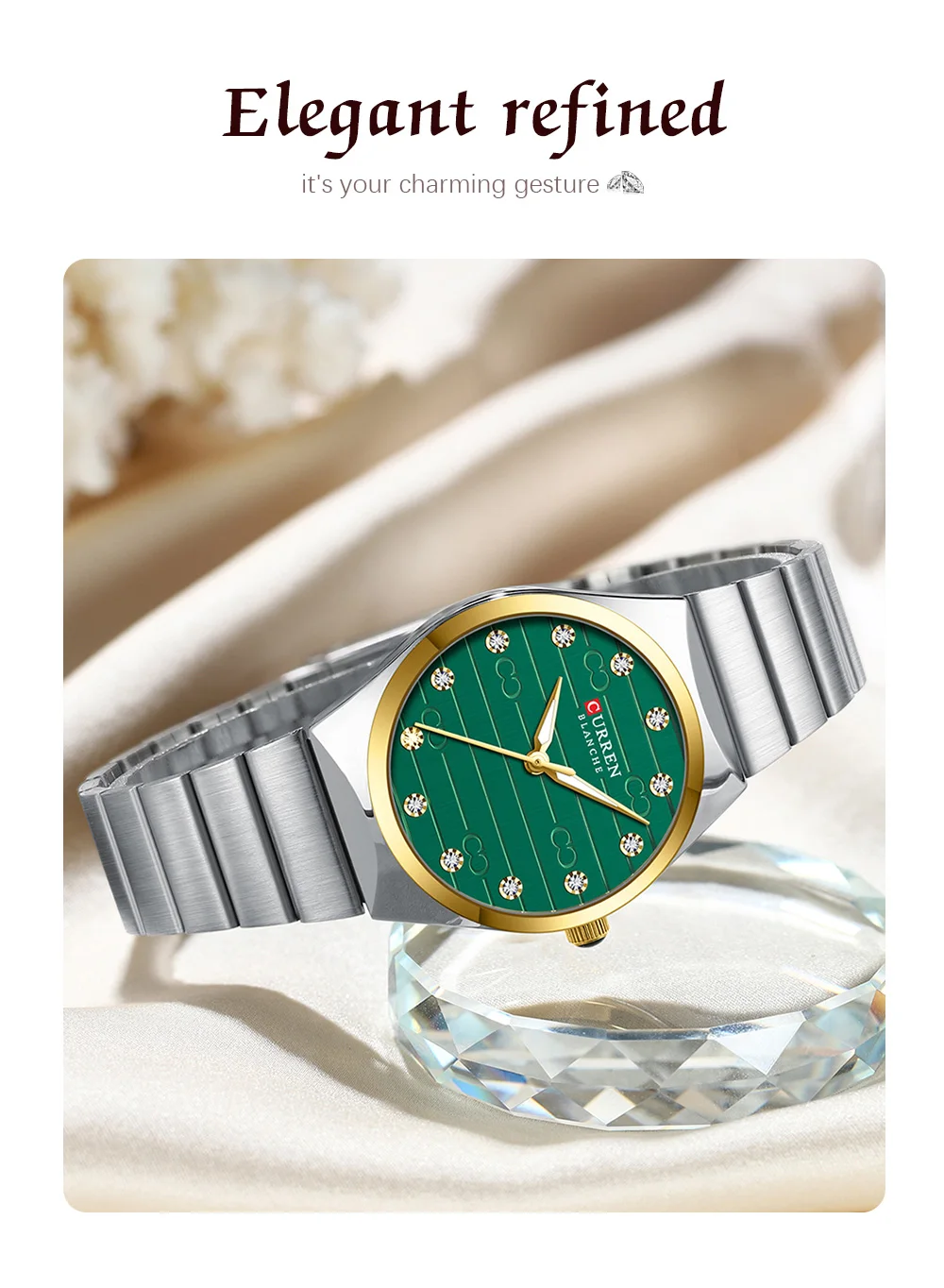 CURREN 9110 Luxury Stainless Steel Watches Female Classic Round Dial Quartz Watch Women Business Wristwatches Wrist Watch