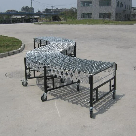 Gravity Powered Flexible Expandable Telescopic Manual Stainless Steel Mobile Plastic Skate Wheel Roller Conveyor