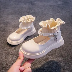 2021 Baby Girls Princess Casual Shoes Fashion Knit Socks Soft-soled Princess Shoes With Pearl Girls England Stylish Elegant Shoe