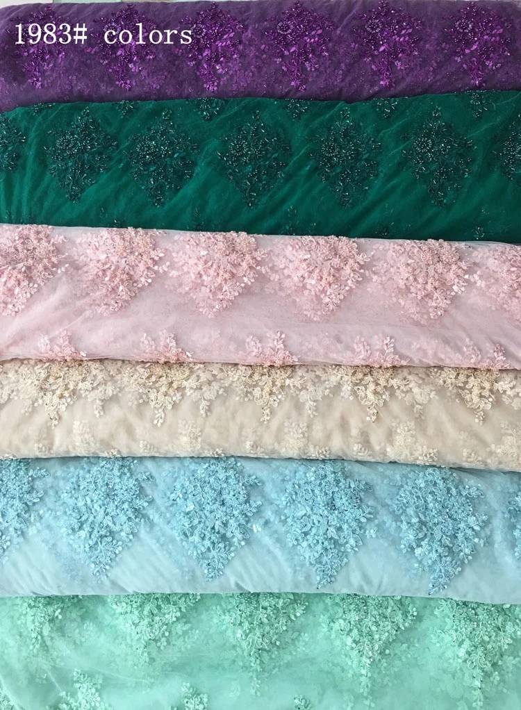 
Темно-зеленая кружевная ткань с бусинами и вышивкой вручную, жемчужные бусины, блестящая кружевная ткань для женщин 