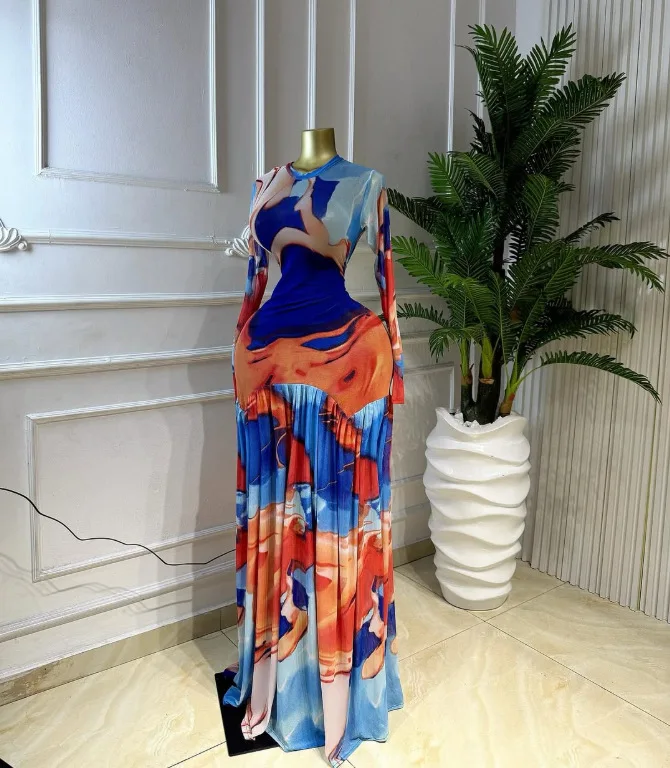 tie dye long sleeve maxi dress Dyed Bodycon and a flowy tiered hem that suits all body types Tie-Dye High Low Maxi Dress