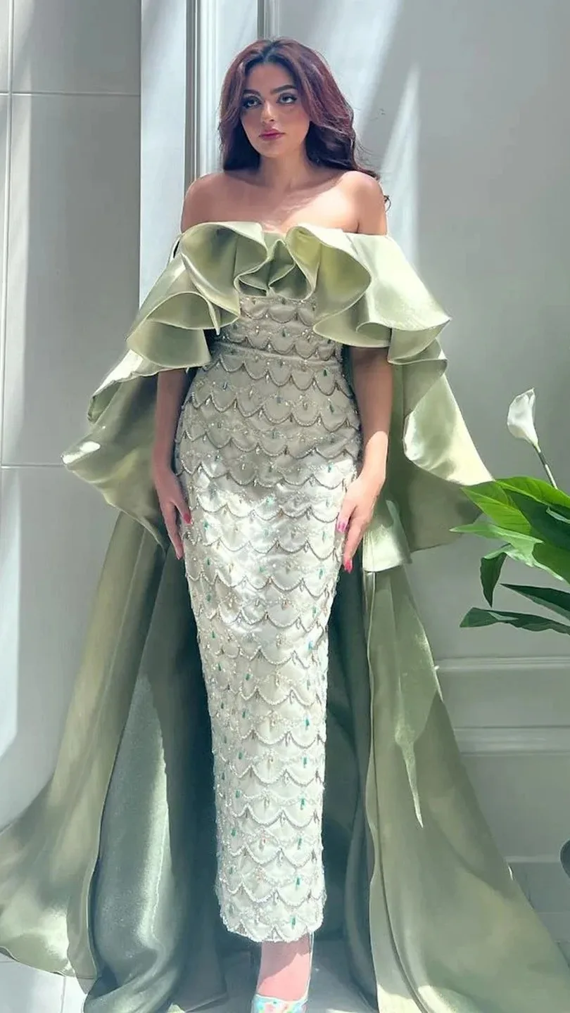 Off The Shoulder Arabic Formal Prom Gown Elegant Long Mermaid Women Party Dress
