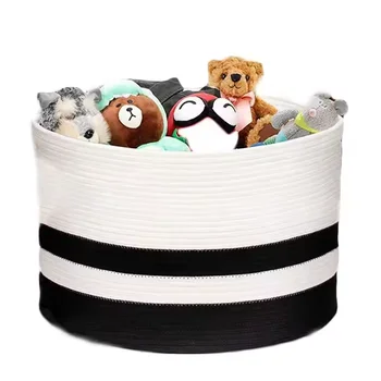 Large Round Woven Cotton Rope Storage Basket Eco-Friendly Multifunctional Handles Colorful Style Living Room Sundries Storage