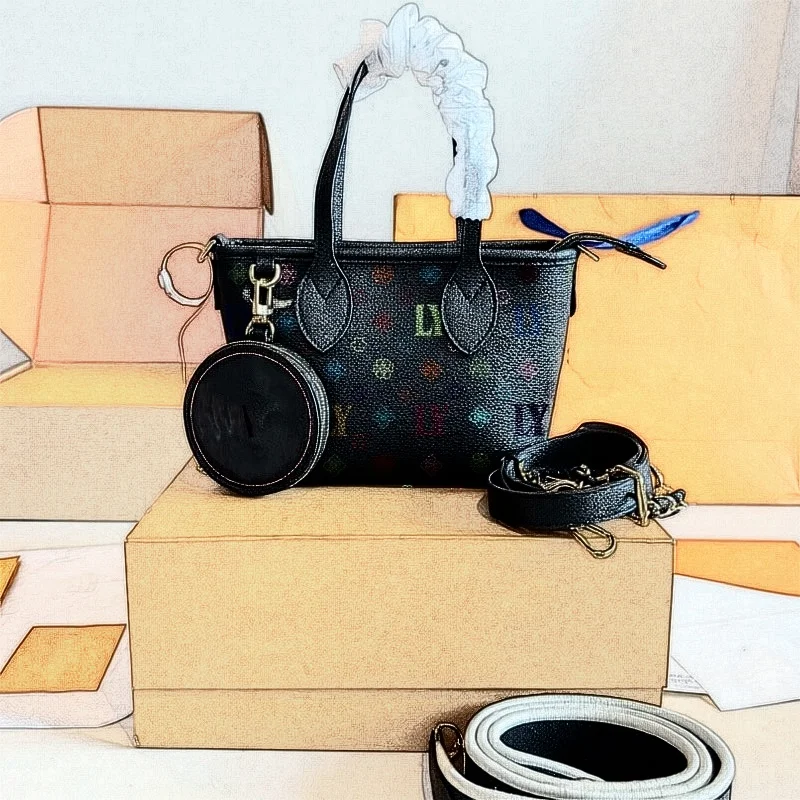 Designer Inspired Two-Tone Mini Tote Bag with Detachable Coin Purse Cover Closure Wide Shoulder Strap & Chain for Women