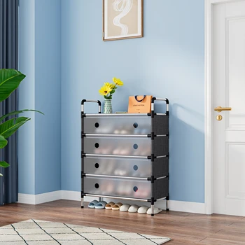 Multifunctional Metal Structure Black Dustproof Shoe Rack Multi-layer DIY Large Capacity Customizable Shoe Rack Suitable