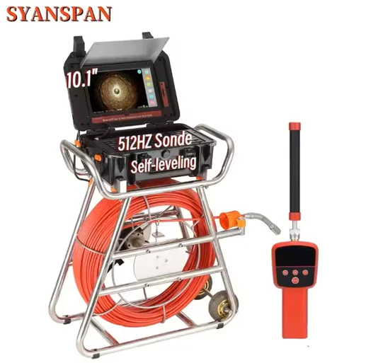 7MM 300FT Cable Pipe Camera 10.1inch1080P Touch Screen 512Hz Transmitter Self-leveling Sewer Video Camera Meter Counter Inspection Camera Pipe With Locator