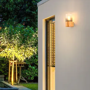 Vertak Modern E27 LED Garden Light Waterproof Clear Glass Wall Lantern with Aluminum Base PC Lamp Body Wall Mounted