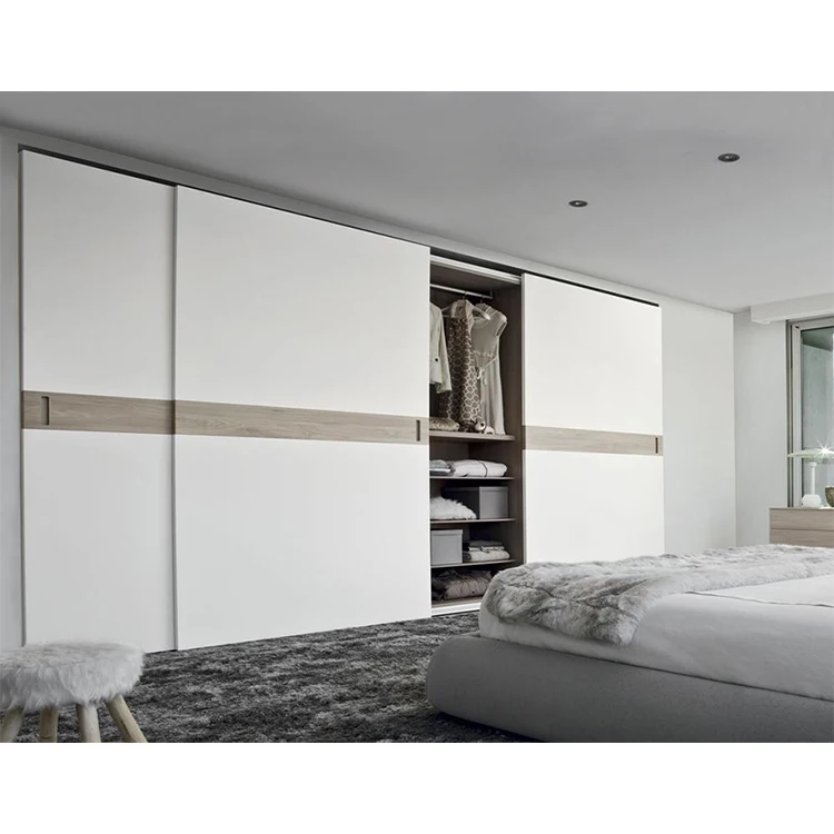 China Factory Custom Free Standing Two Sliding Doors Wardrobes Furniture Design Modern Bedroom Grey Wood Wardrobe