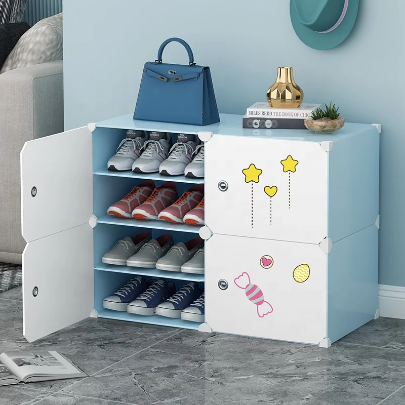 Smart Cheap Plastic Shoe Rack Blue Color Shoe Boxes