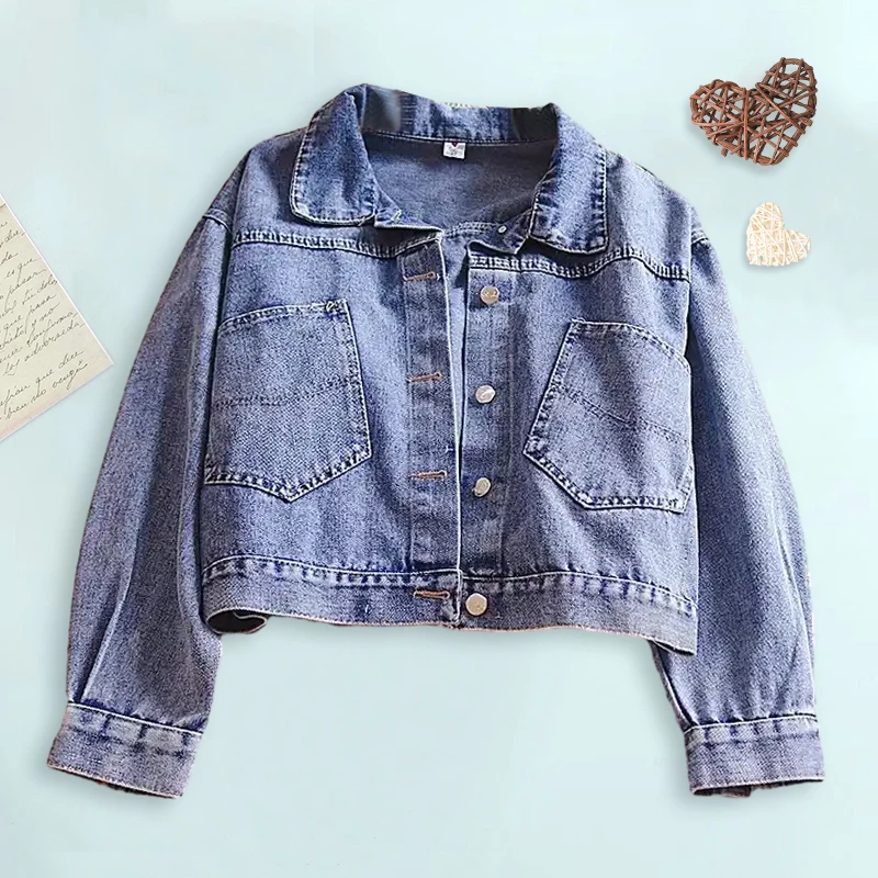 Custom Sequin Patches Girls Denim Jacket Short Style Kids Denim Jacket ...