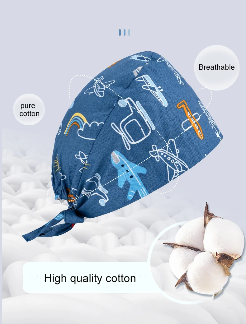 Custom logo Surgical Cap Straps With Buckle Surgical Oral Dental Work Cap Cotton Printed Nurse Cap