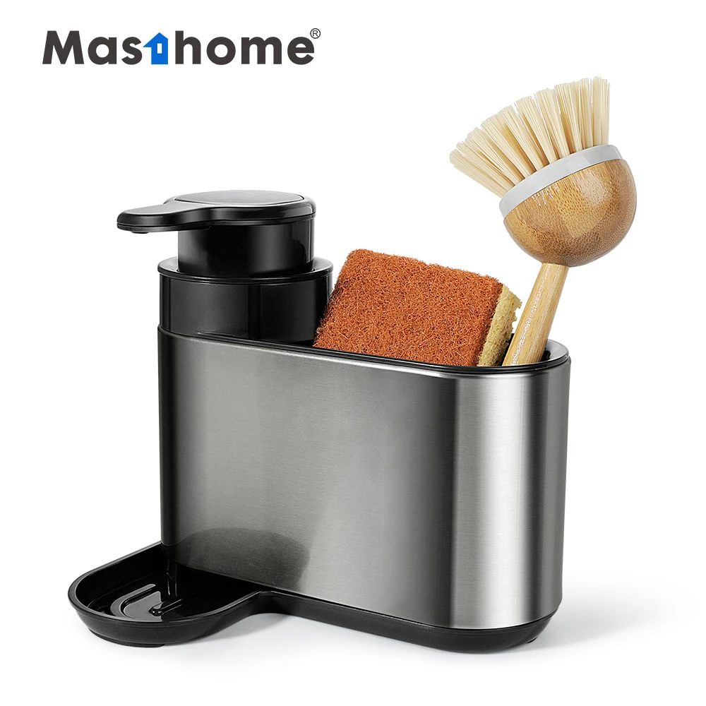 Masthome Stainless Steel Tidy Sink Organizer Kitchen Soap Pump and Sink Caddy