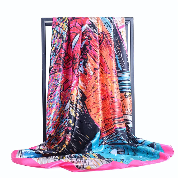 Color Oil Painting Style Polyester Silk Scarf Seven Color God Tree Thin Air Conditioning Shawl Outdoor Sunscreen Scarf Woman